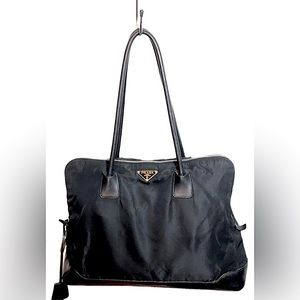 PRADA Vintage Nylon Tote Shoulder Bag | Gold Hardware with Padlock & Keys